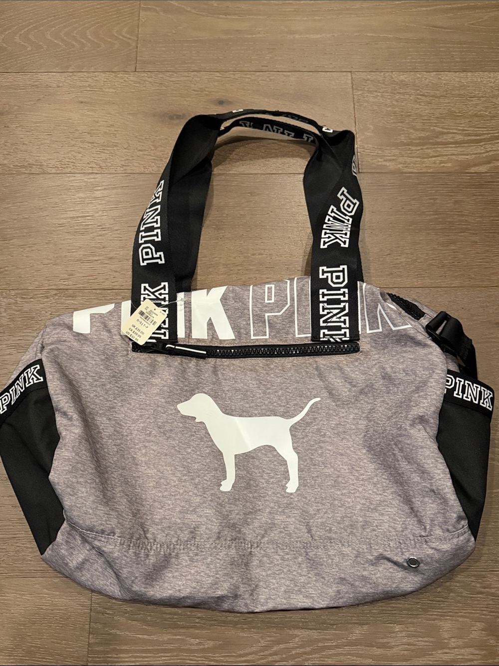 Grey & black Love PINK Duffle bag. NWT.